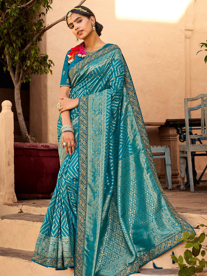 Wedding Wear Sea Green Banarasi Silk Saree - VJV Now