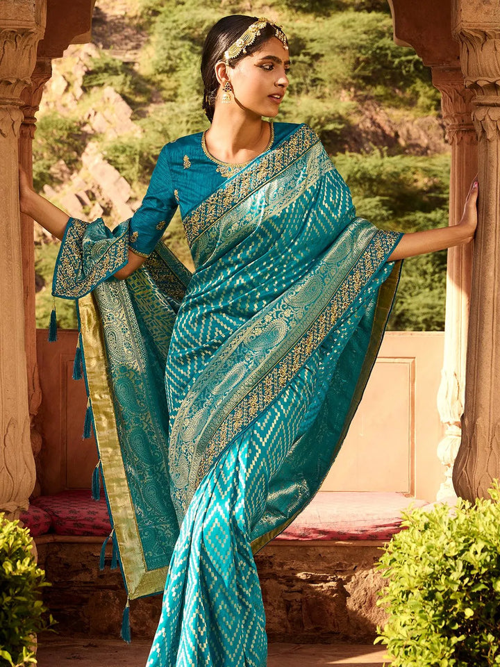 Wedding Wear Sea Green Banarasi Silk Saree - VJV Now