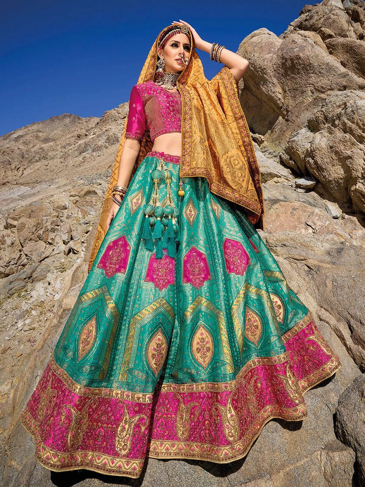 Wedding Wear Turquoise Heavy Embroidered Work Umbrella Lehenga Choli - VJV Now