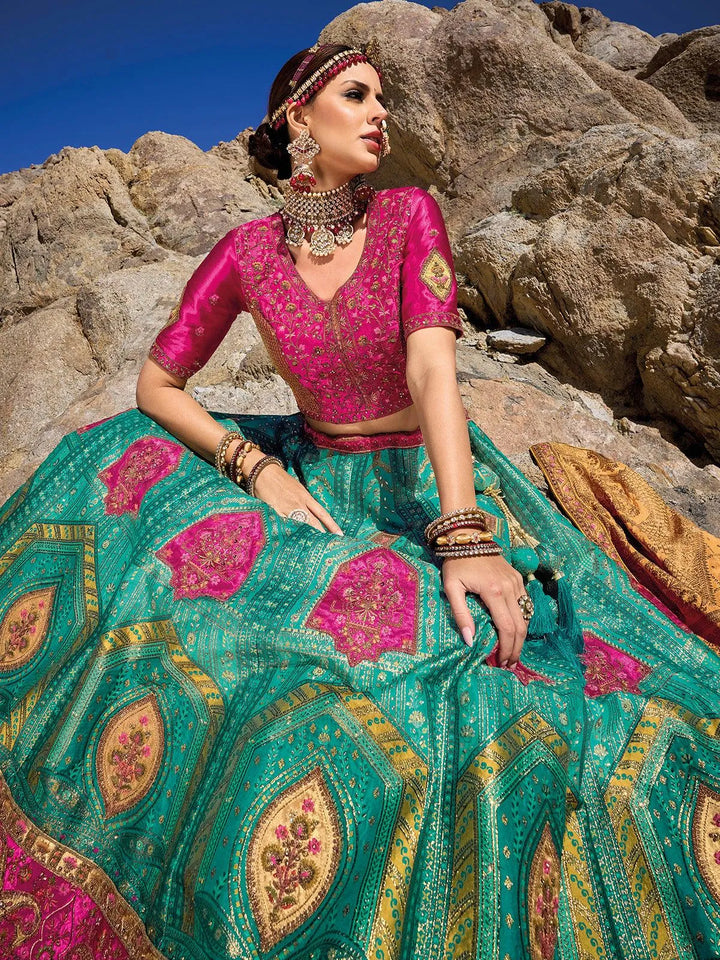 Wedding Wear Turquoise Heavy Embroidered Work Umbrella Lehenga Choli - VJV Now