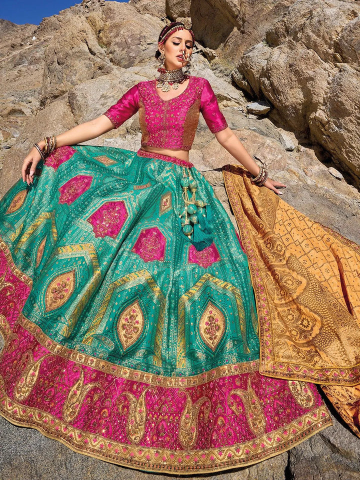 Wedding Wear Turquoise Heavy Embroidered Work Umbrella Lehenga Choli - VJV Now