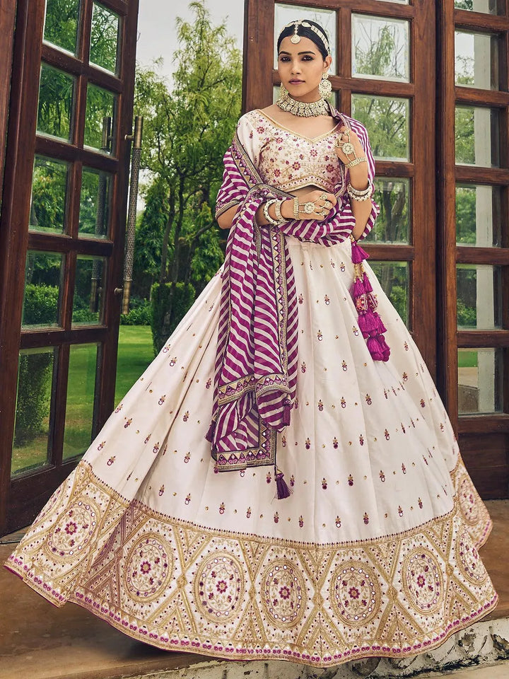 Wedding Wear White Georgette Embroidered Umbrella Lehenga Choli - VJV Now