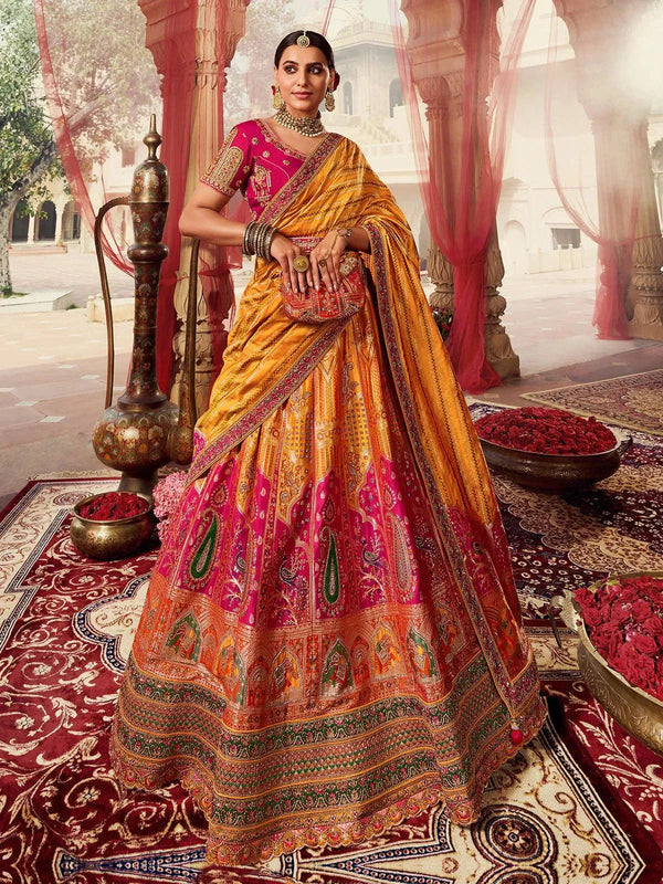 Wedding Wear Yellow Sequins Embroidered Silk Bridal Lehenga Choli - VJV Now