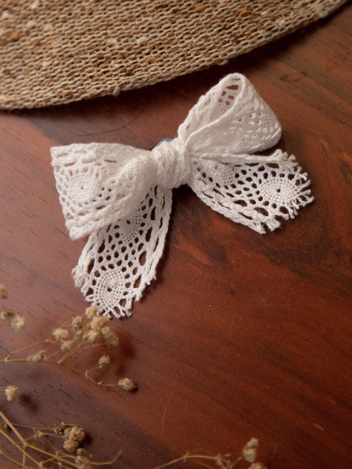 White Birthday Baby Infant Girl Toddler Handmade Cotton Crochette Bows Hair Clip pack of 3 - VJV Now