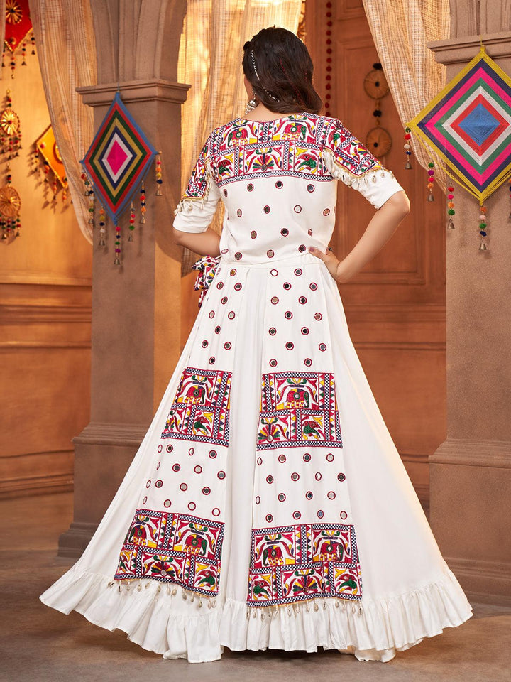 White Embroidered Designer Koti Style Lehenga Choli for Navratri - VJV Now