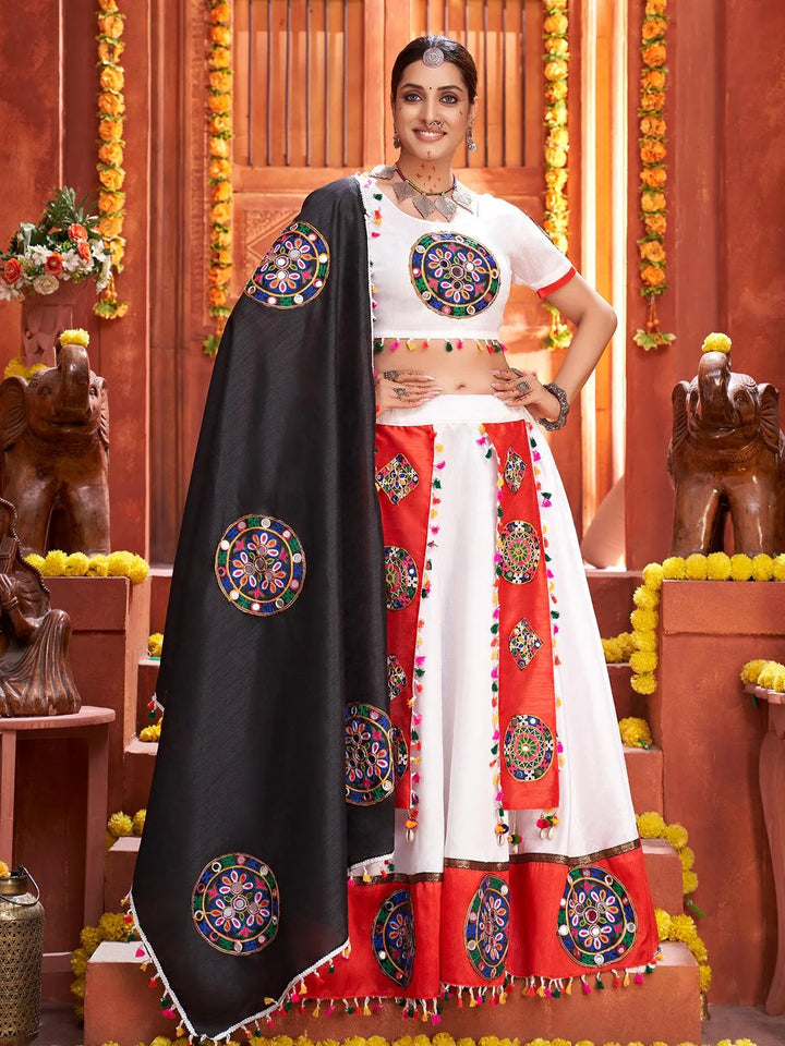 White Silk Embroidered Navratri Lehenga Choli - VJV Now