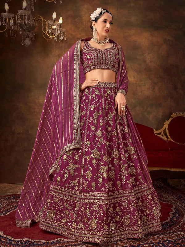 Wine Sequence Embroidered Lehenga Choli Festive Wear - VJV Now