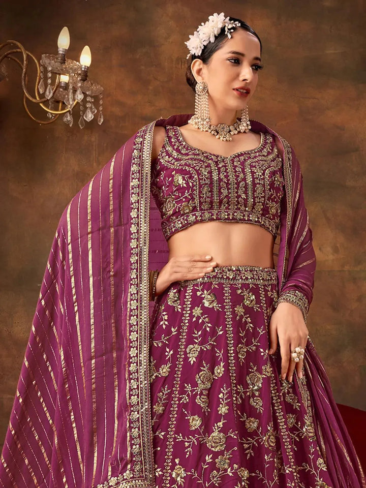 Wine Sequence Embroidered Lehenga Choli Festive Wear - VJV Now