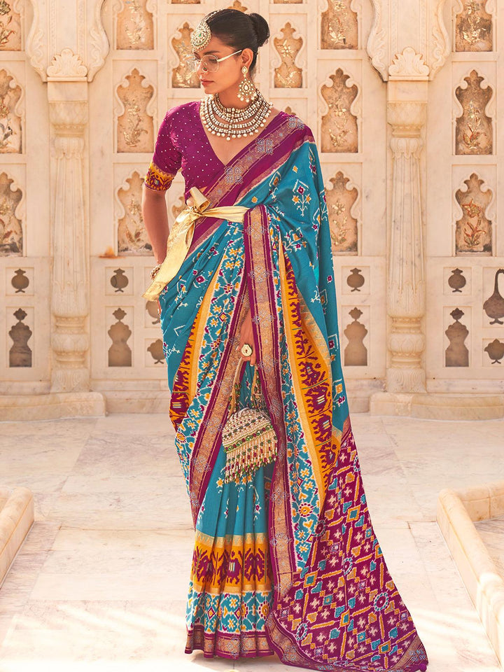 Women's Silk Blend Blue Embellished Designer Saree - VJV Now