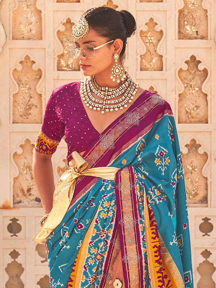 Women's Silk Blend Blue Embellished Designer Saree - VJV Now