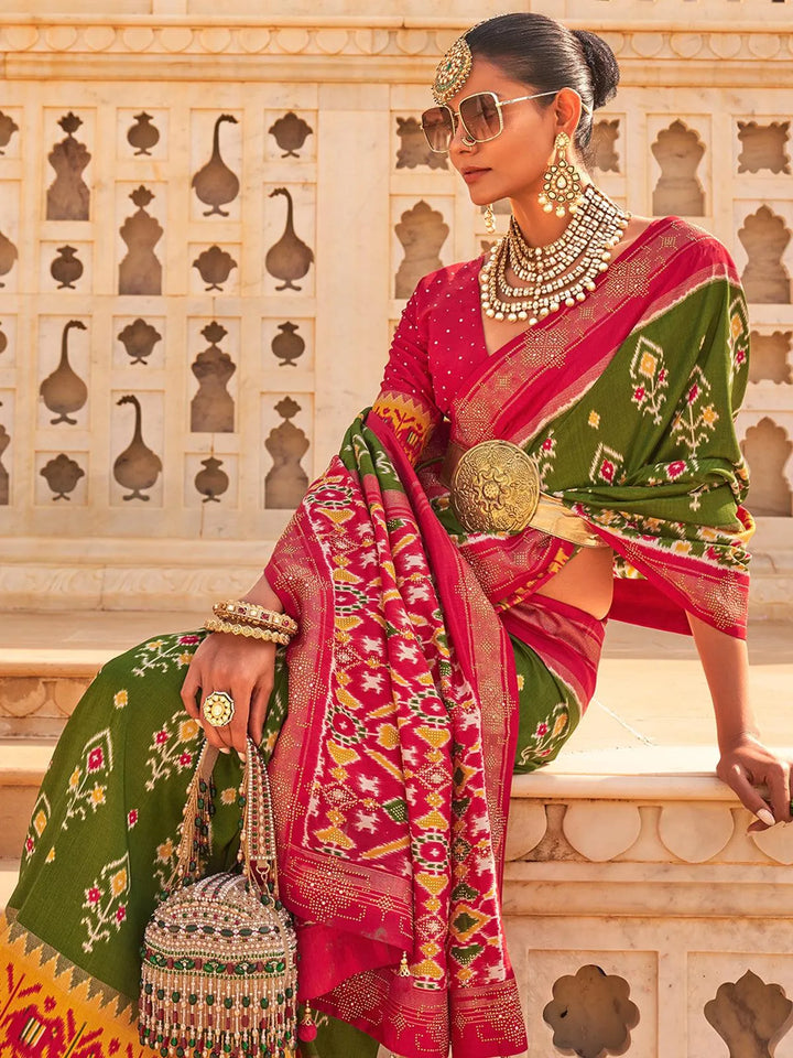 Women's Silk Blend Green Embellished Designer Saree - VJV Now