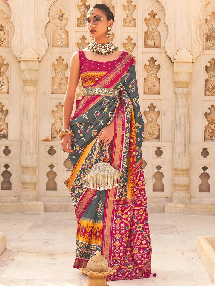 Women's Silk Blend Grey Embellished Designer Saree - VJV Now