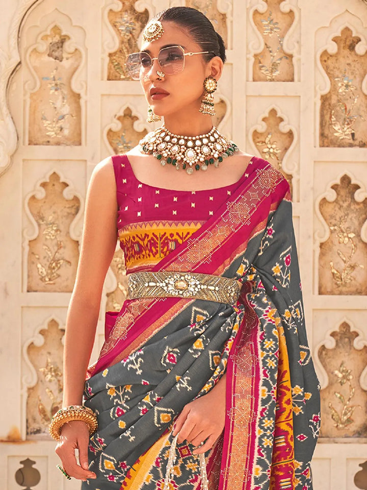 Women's Silk Blend Grey Embellished Designer Saree - VJV Now