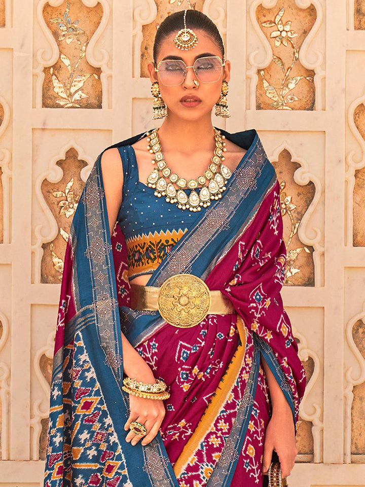 Women's Silk Blend Magenta Embellished Designer Saree - VJV Now
