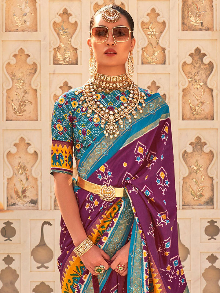 Women's Silk Blend Purple Embellished Designer Saree - VJV Now