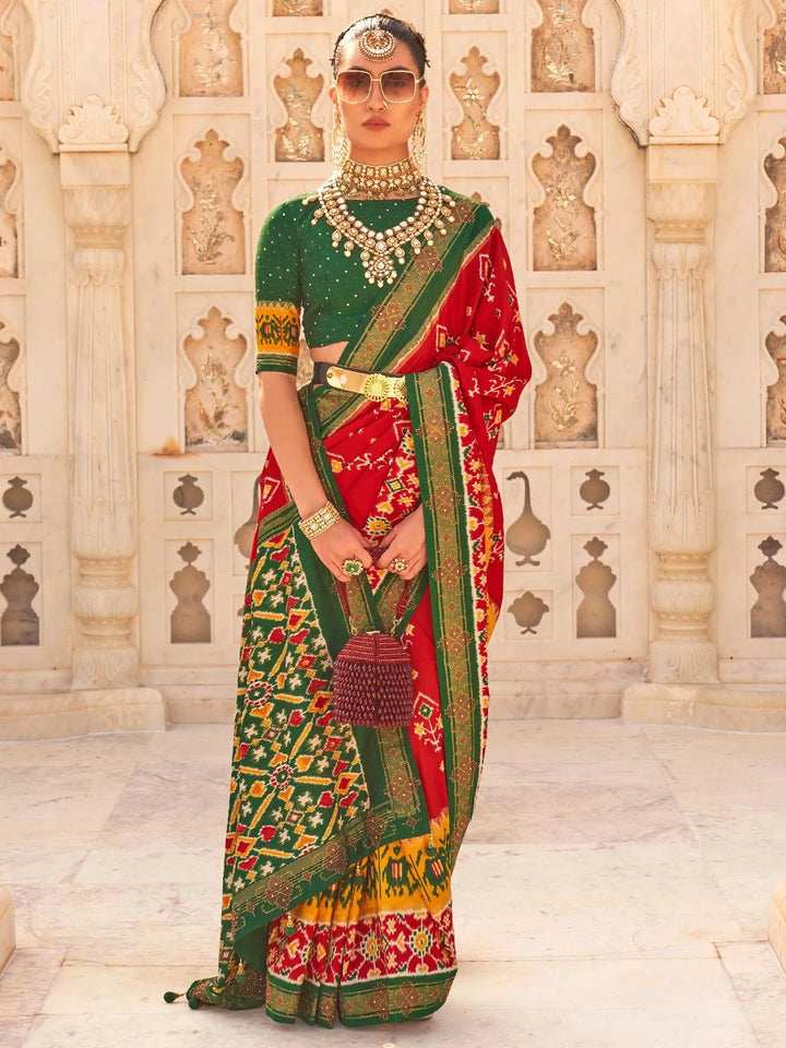 Women's Silk Blend Red Embellished Designer Saree - VJV Now