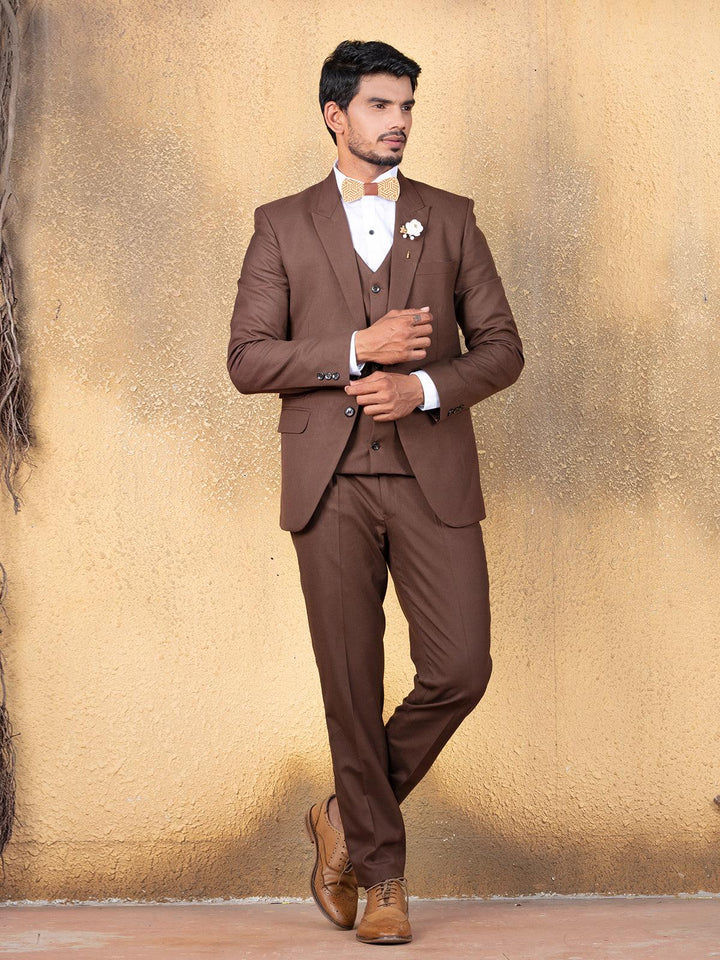 Wondrous Dark Brown Color Men's Single Breasted Designer Suit - VJV Now