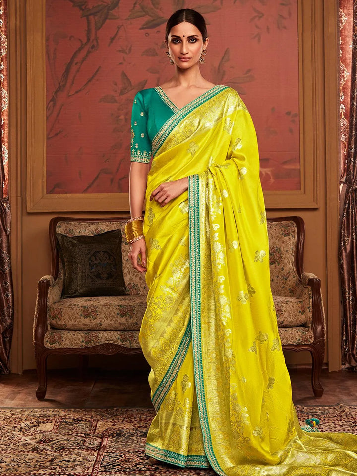 Yellow Art Silk Zari Work saree - VJV Now