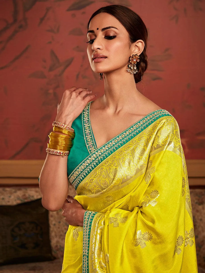 Yellow Art Silk Zari Work saree - VJV Now