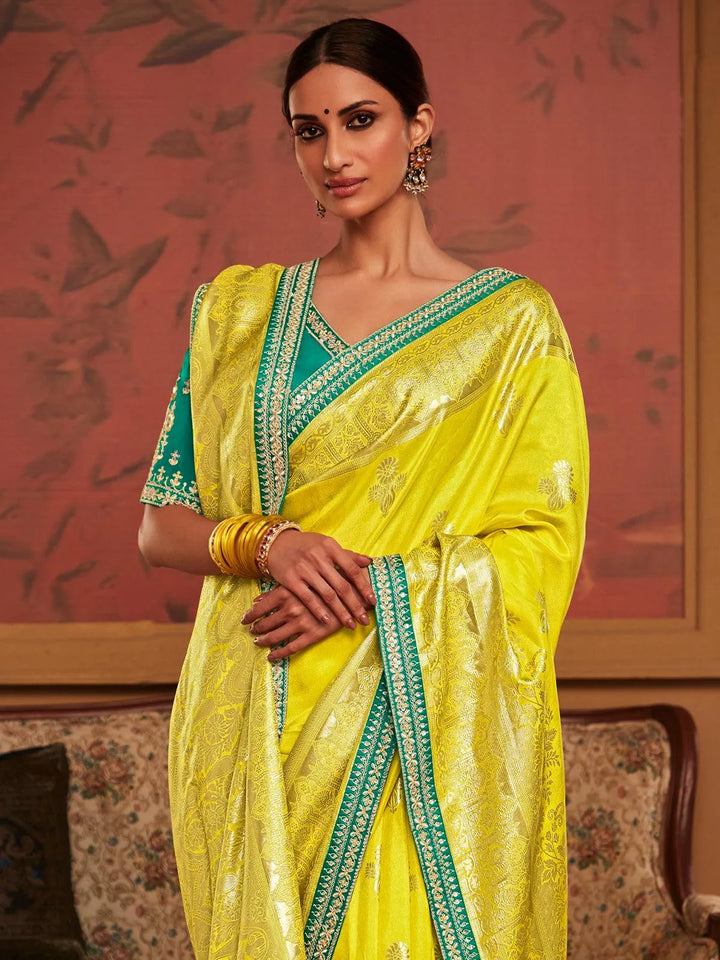 Yellow Art Silk Zari Work saree - VJV Now