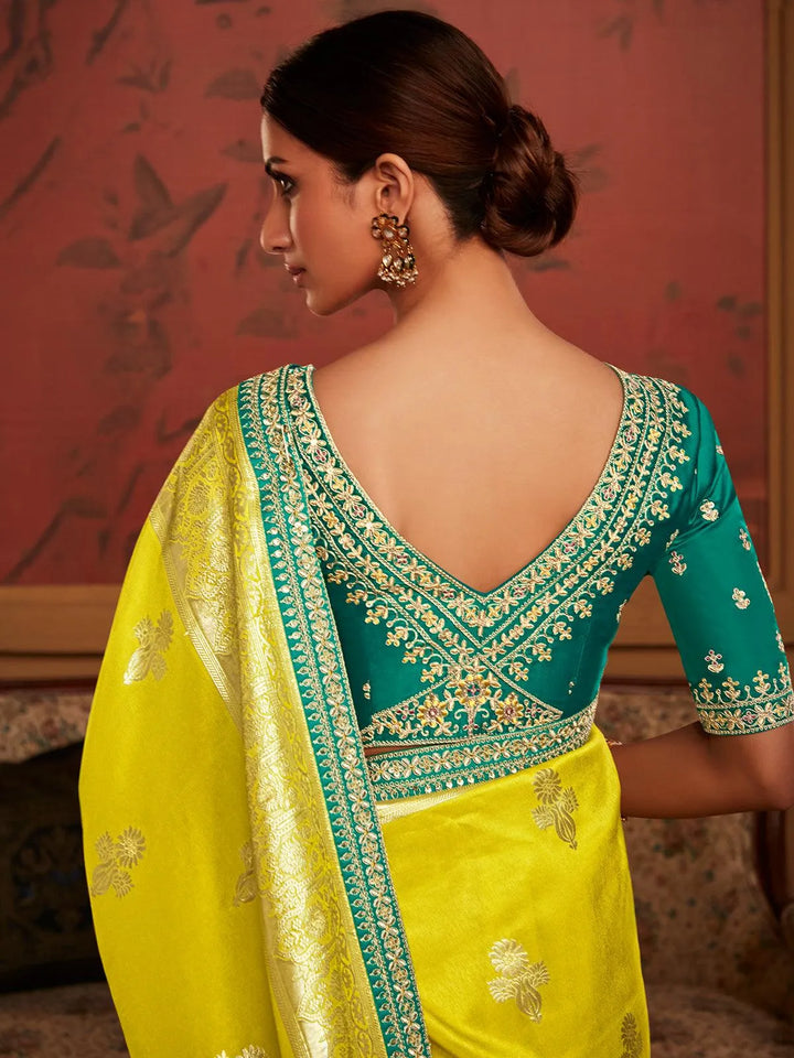 Yellow Art Silk Zari Work saree - VJV Now