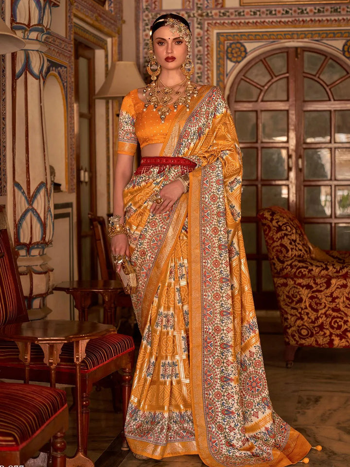 Yellow Bandhani Printed Art Patola Silk Saree - VJV Now