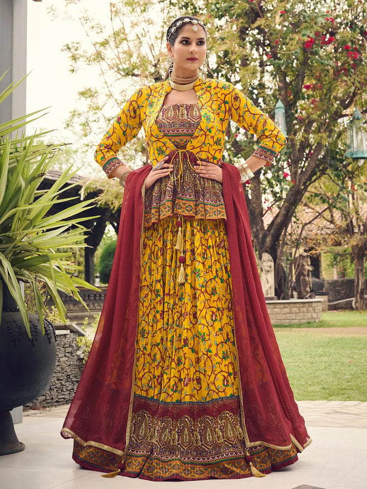 Yellow Color Digital Printed Sequence Work With Embroidered Work Lehenga Choli - VJV Now