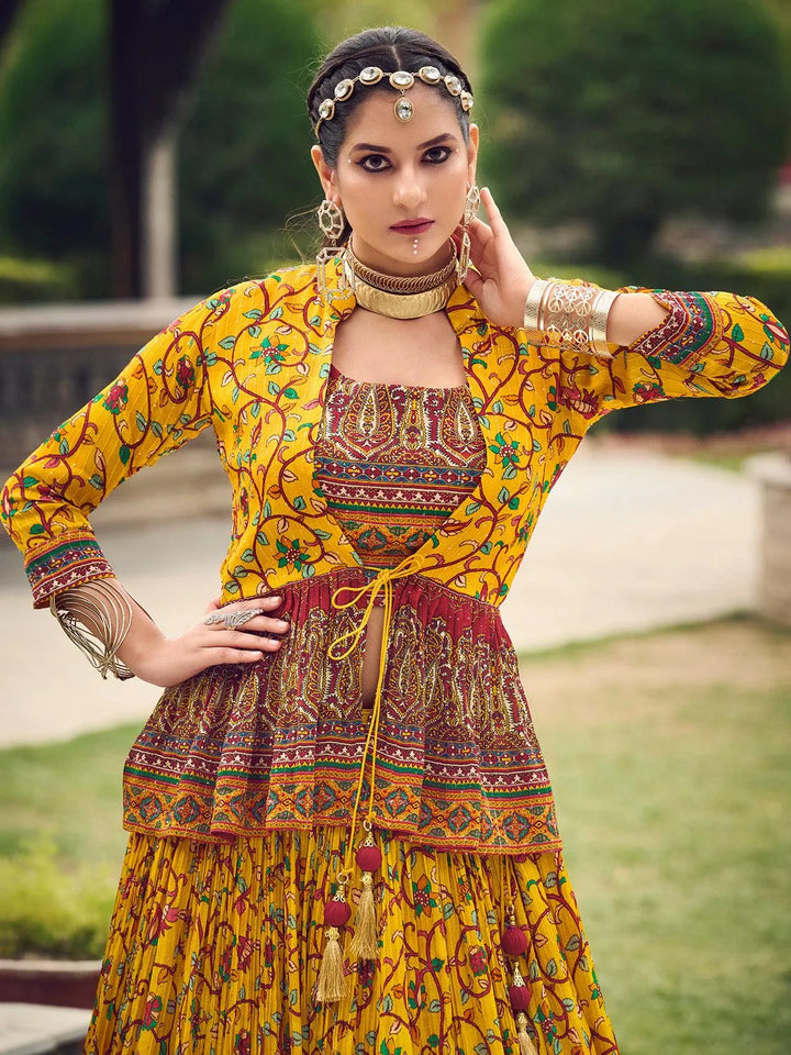 Yellow Color Digital Printed Sequence Work With Embroidered Work Lehenga Choli - VJV Now