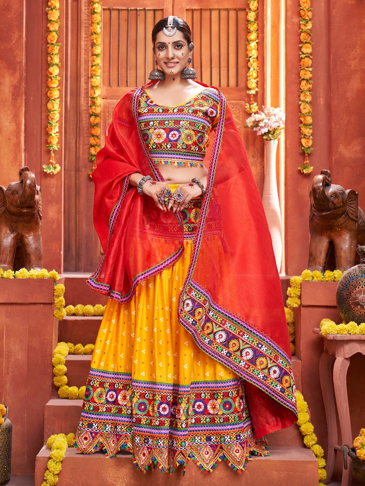 Buy Now Jurulli Yellow Mono Silk Mirror Embroidery Work Lehenga With  Unstitched Blouse For Women Wear At Arya Dress Maker