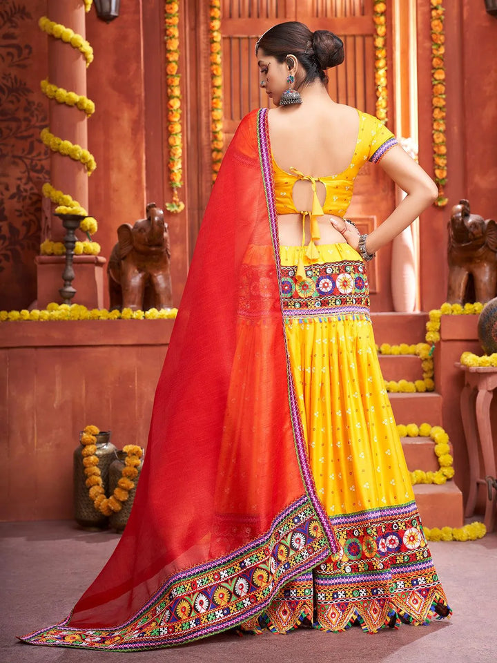 Yellow Cotton Mirror Work Navratri Lehenga Choli - VJV Now