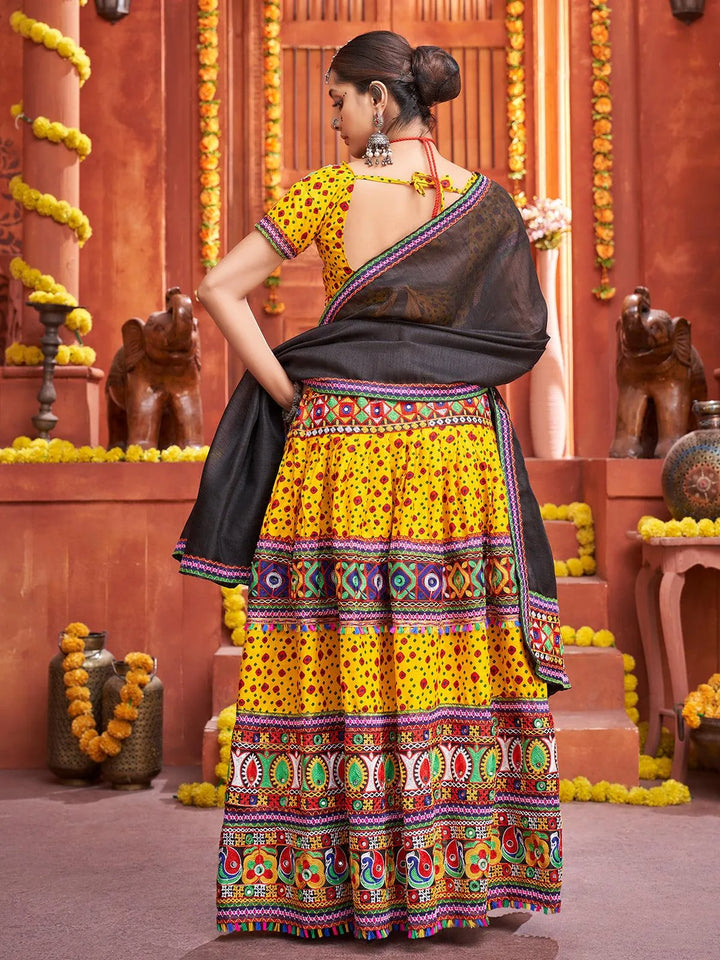 Yellow Cotton Mirror Work Navratri Lehenga Choli - VJV Now