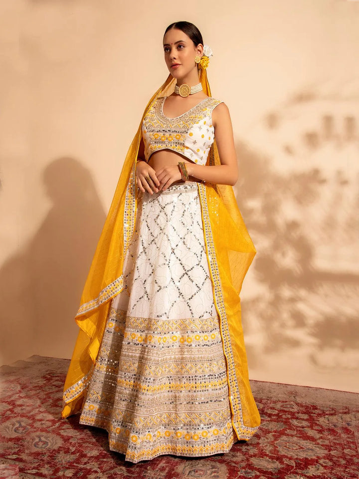 Yellow Embroidered Bridal Lehenga Choli with Premium Net Dupatta for weeding wear - VJV Now