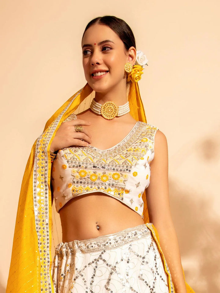 Yellow Embroidered Bridal Lehenga Choli with Premium Net Dupatta for weeding wear - VJV Now