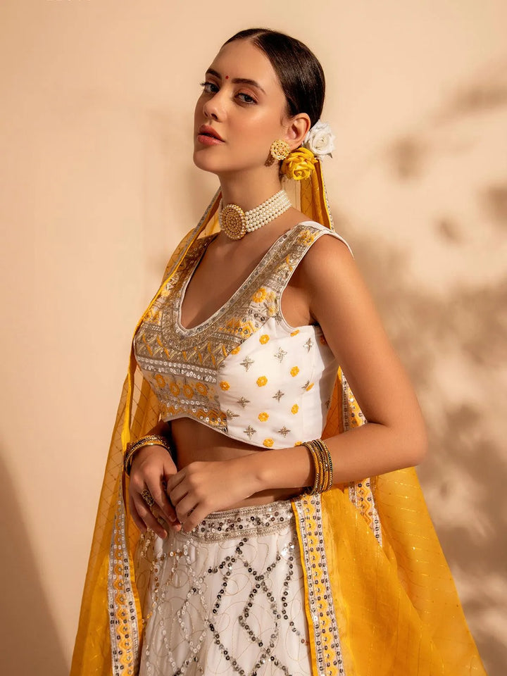 Yellow Embroidered Bridal Lehenga Choli with Premium Net Dupatta for weeding wear - VJV Now