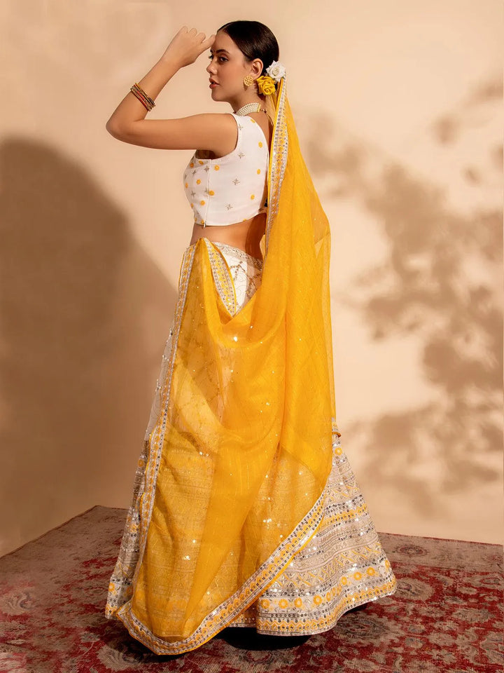 Yellow Embroidered Bridal Lehenga Choli with Premium Net Dupatta for weeding wear - VJV Now