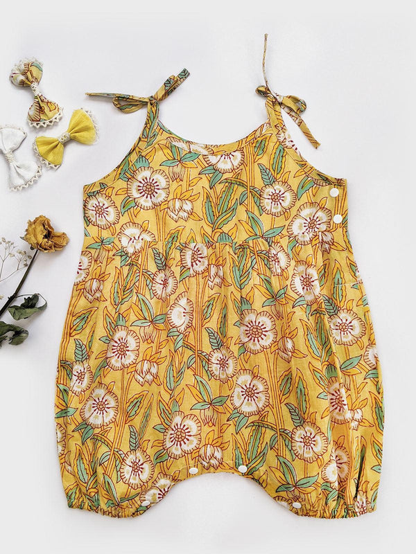 Yellow Floral Comfortble Fit Draw String Baby Girl Romper - VJV Now