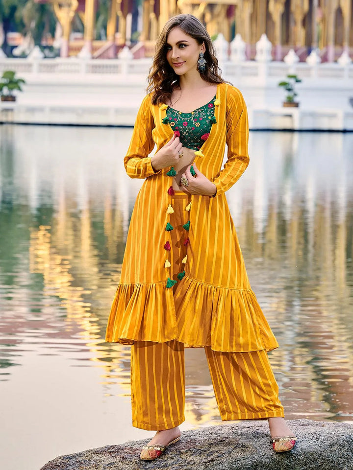 Yellow Green Georgette Embroidered Palazzo Co-Ord Set - VJV Now