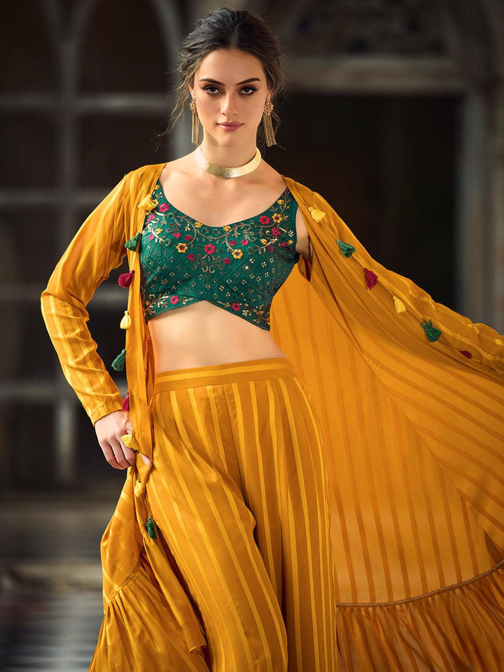 Yellow Green Georgette Embroidered Palazzo Co-Ord Set - VJV Now