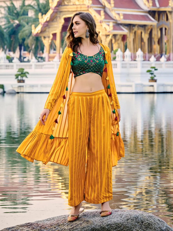 Yellow Green Georgette Embroidered Palazzo Co-Ord Set - VJV Now