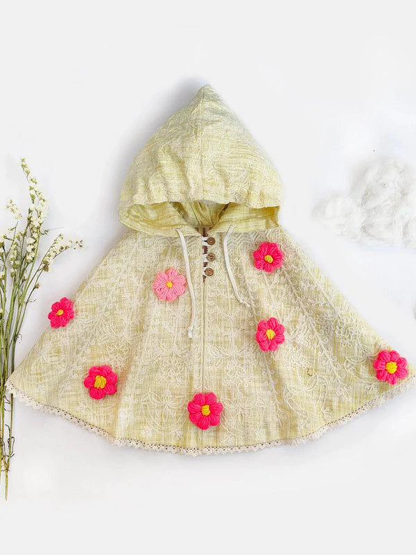 Yellow Handmade Flower Spring Baby Girl Poncho Top - VJV Now