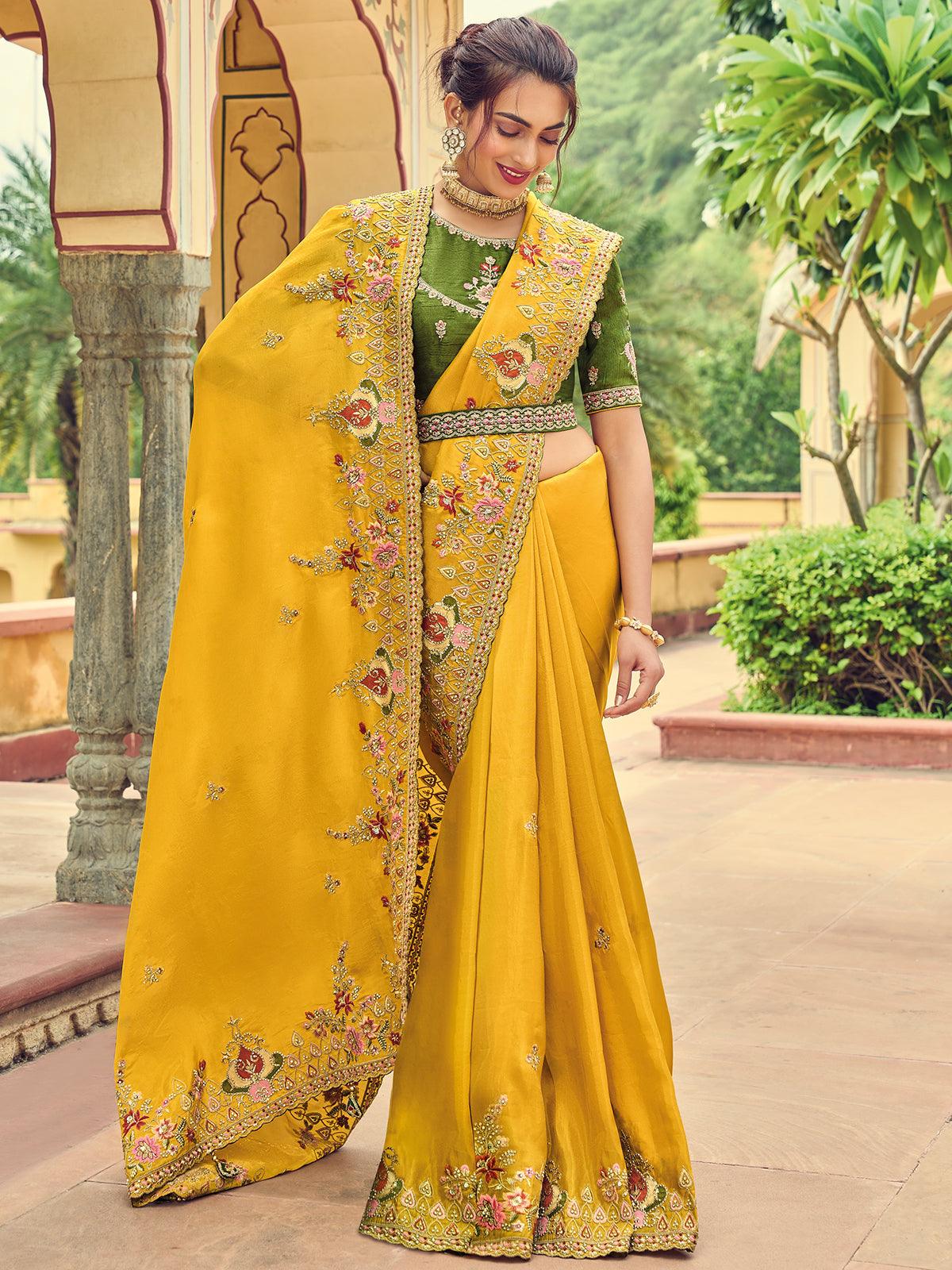 Buy Mustard Yellow Heavy Embroidered Saree Set by Designer NIDHI THOLIA  Online at Ogaan.com