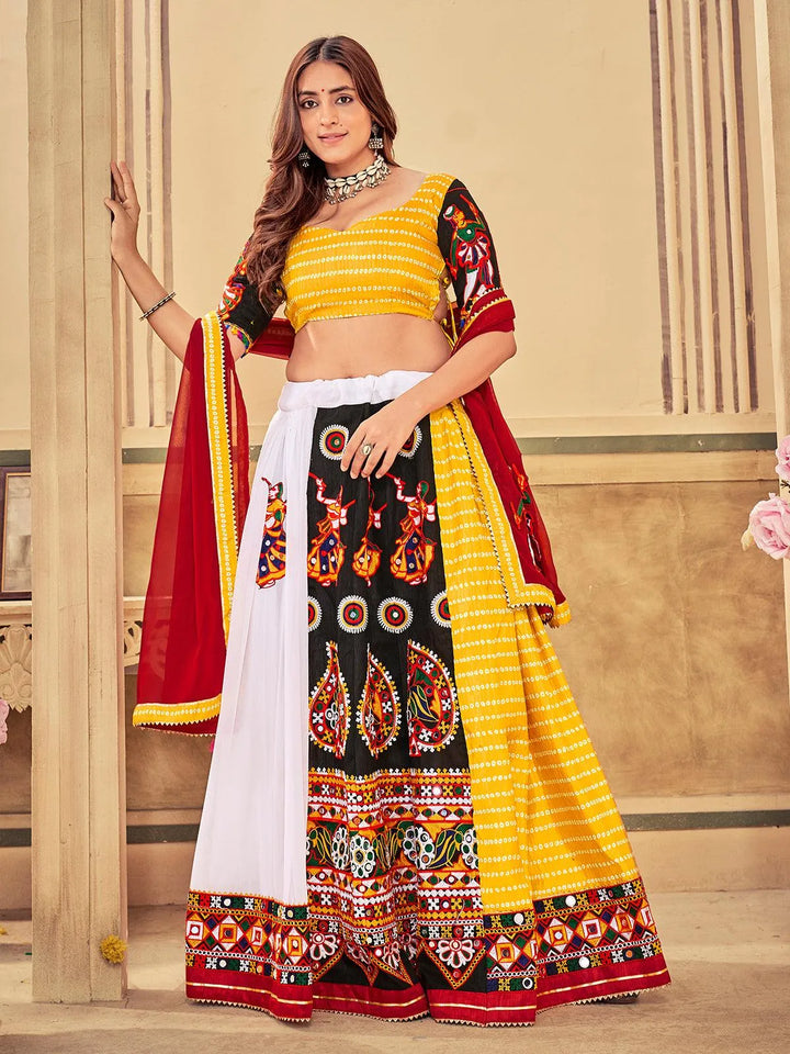 Yellow Navratri Lehenga Choli Set With Embroidered Georgette Work - VJV Now