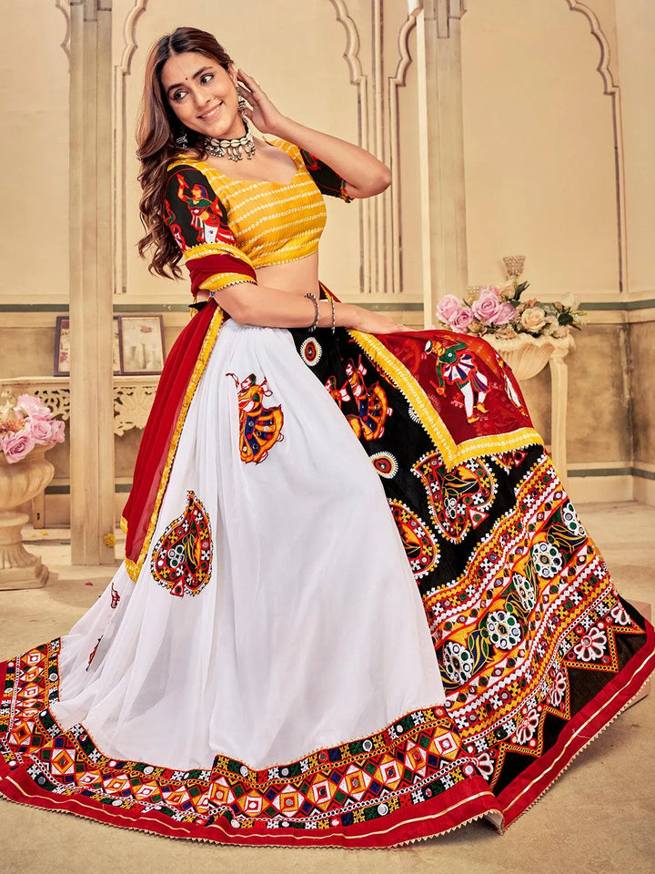 Yellow Navratri Lehenga Choli Set With Embroidered Georgette Work - VJV Now