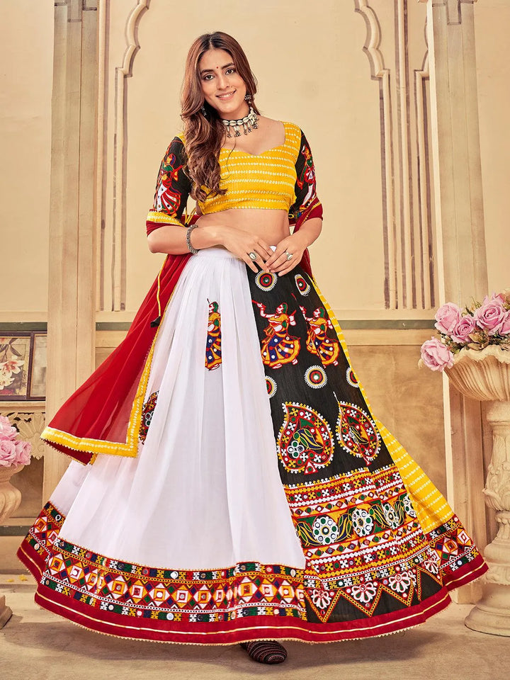 Yellow Navratri Lehenga Choli Set With Embroidered Georgette Work - VJV Now