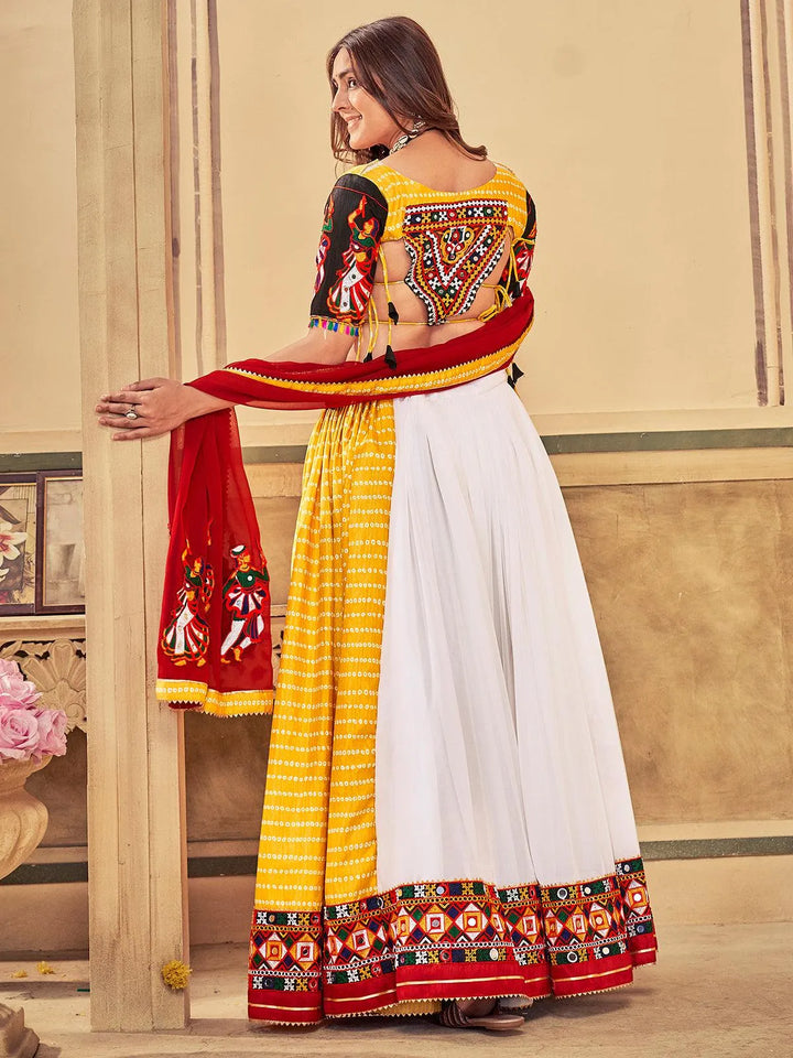 Yellow Navratri Lehenga Choli Set With Embroidered Georgette Work - VJV Now