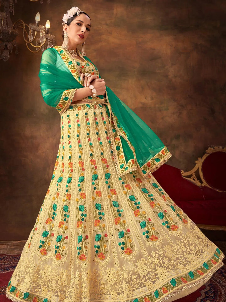 Yellow Sequence Embroidered Lehenga Choli Festive Wear - VJV Now