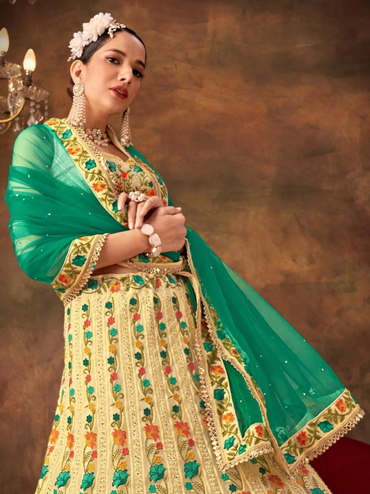 Yellow Sequence Embroidered Lehenga Choli Festive Wear - VJV Now