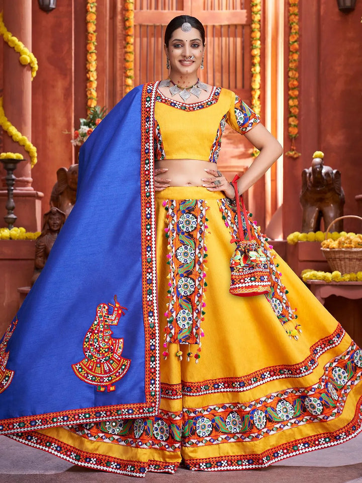 Yellow Silk Embroidered Navratri Lehenga Choli - VJV Now