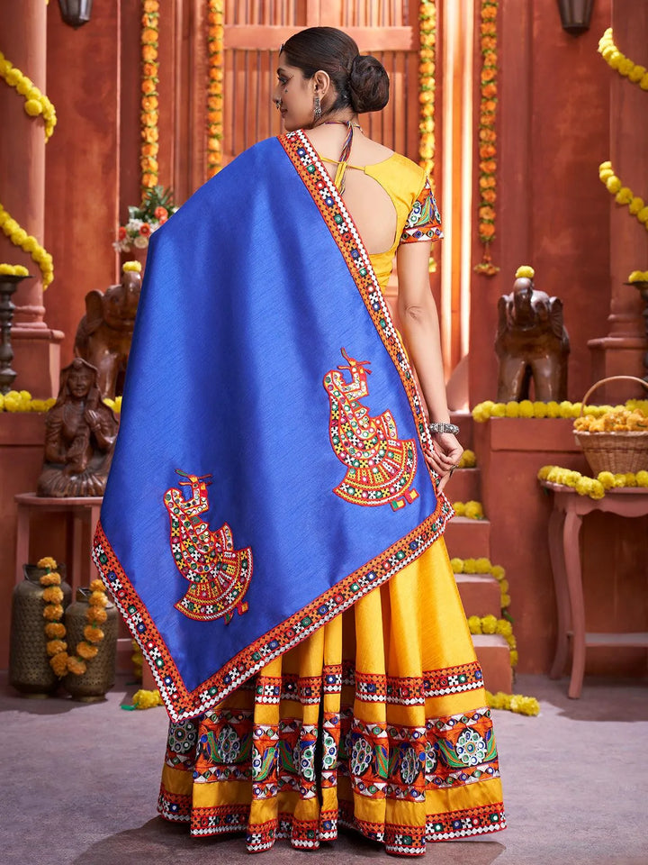 Yellow Silk Embroidered Navratri Lehenga Choli - VJV Now