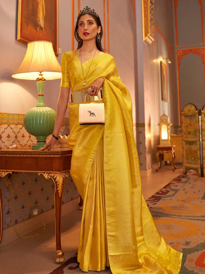 Yellow Woven Art Soft Silk Saree - VJV Now